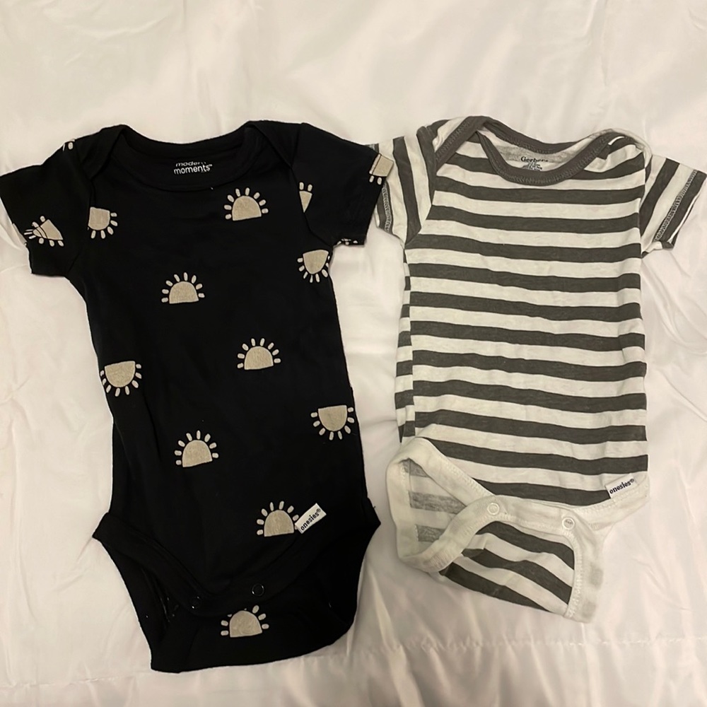 Two 0-3 month onsies